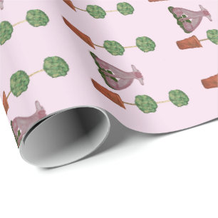 Papier Cadeau Chiens du Staffordshire rose vert