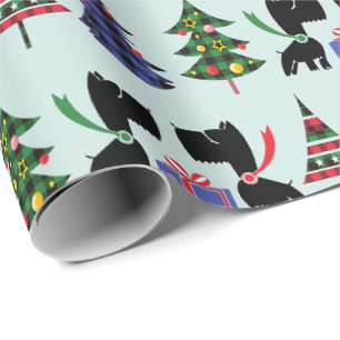 Papier Cadeau Chiens écossais et Motifs de Noël