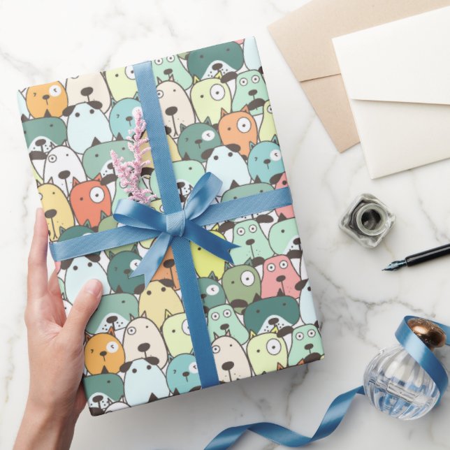 Papier Cadeau Chiens empilés à la menthe et au vert (Cadeaux)