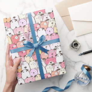 Papier Cadeau Chiens empilés roses roses