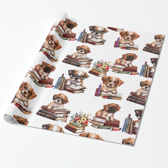 Papier Cadeau Chiens Et Livres Amateurs (Déroulé)