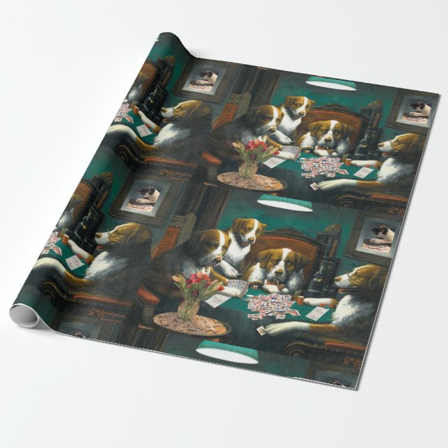Papier Cadeau Chiens jouant le papier d'emballage (Déroulé)