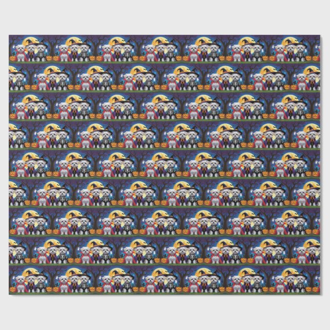 Papier Cadeau Chiens maltais Citrouille Halloween drôle (Plat)
