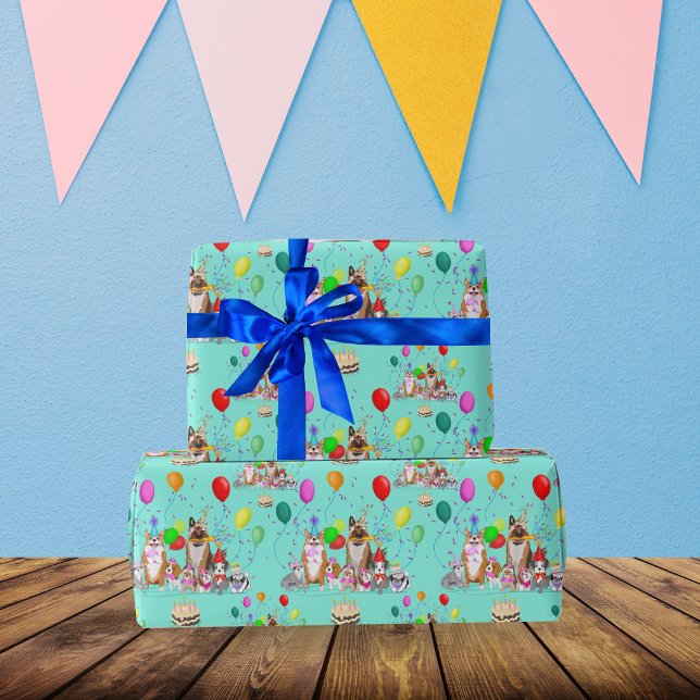 Papier Cadeau Chiens mignons Anniversaire Fête Pawty Motif (Créateur téléchargé)