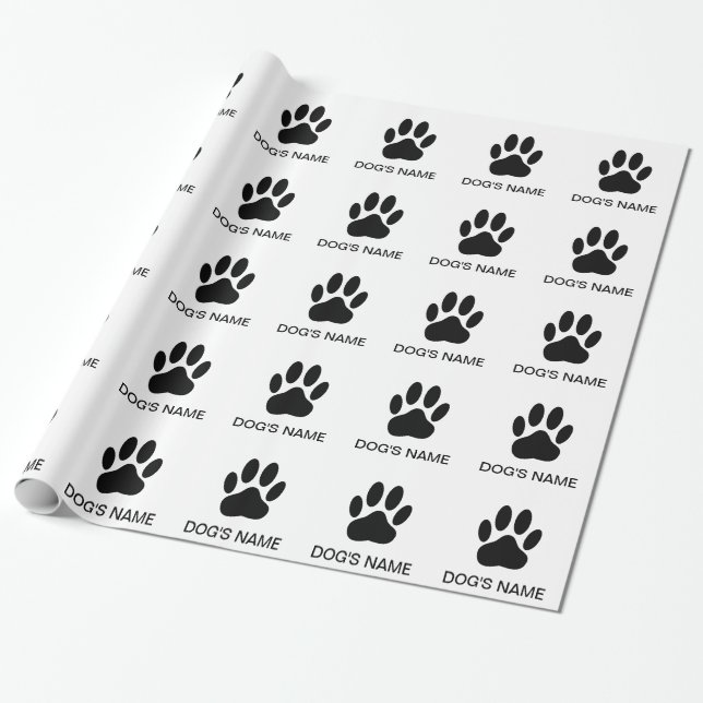 Papier Cadeau Chien's Pawprint version noir et blanc (Déroulé)