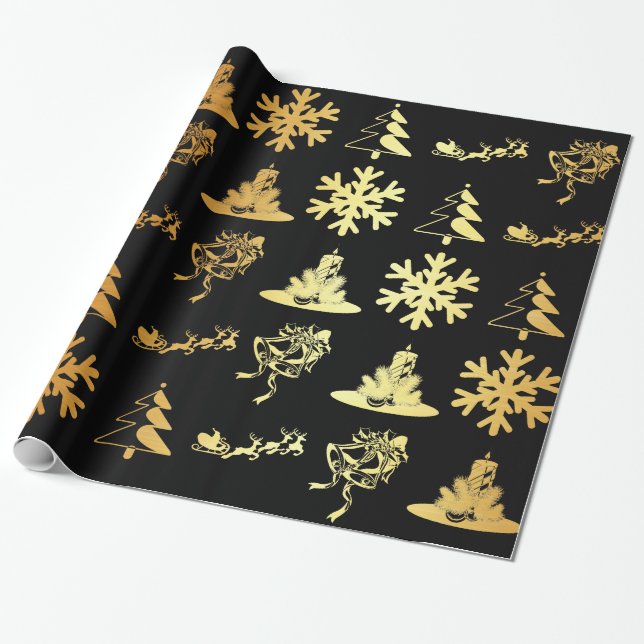 Papier Cadeau Chiffres d'or de Noël sur le papier d'emballage (Déroulé)