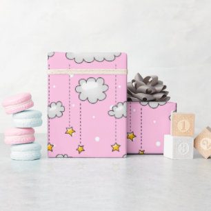 Papier Cadeau Chiffres Et Étoiles Suisse Rose Bébé