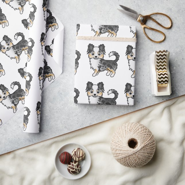 Papier Cadeau Chihuahua à poil long Blue Merle Motif de chien mi (Artisanat)