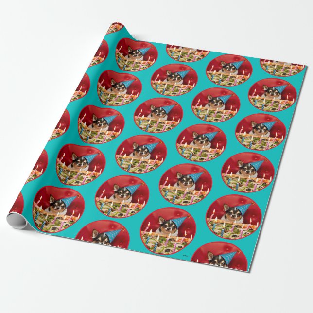 Papier Cadeau Chihuahua Anniversaire Pizza Pie (Déroulé)
