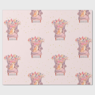 Papier Cadeau Chihuahua Chien Floral Pink Gold Spots