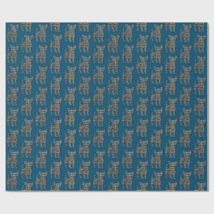 Papier Cadeau Chihuahua Chien Silhouette Y&B Grille Bleu