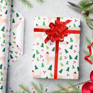 Papier Cadeau Chihuahua Chiens à Santa Hats Noël BLANC