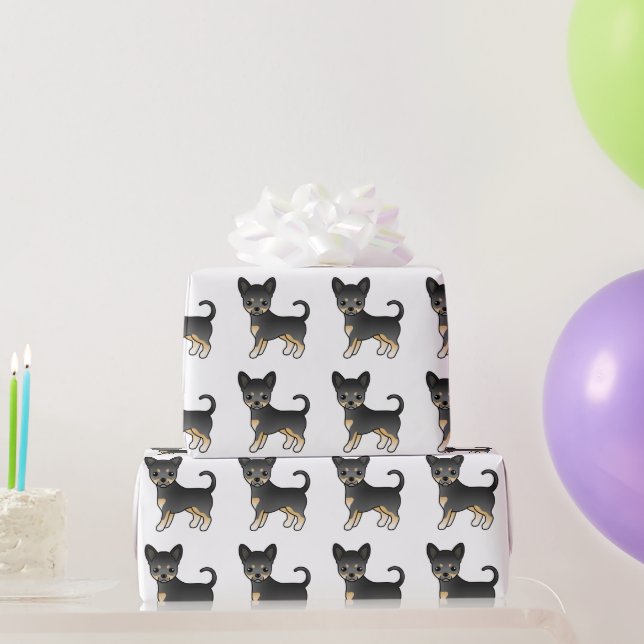 Papier Cadeau Chihuahua Chig Motif noir et tan lisse (Cadeaux de fête)