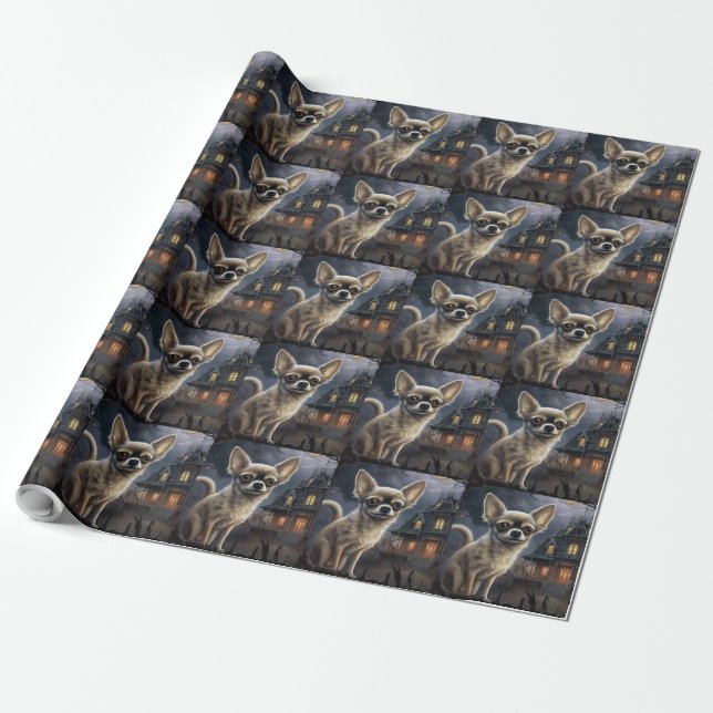 Papier Cadeau chihuahua Halloween effroi (Déroulé)