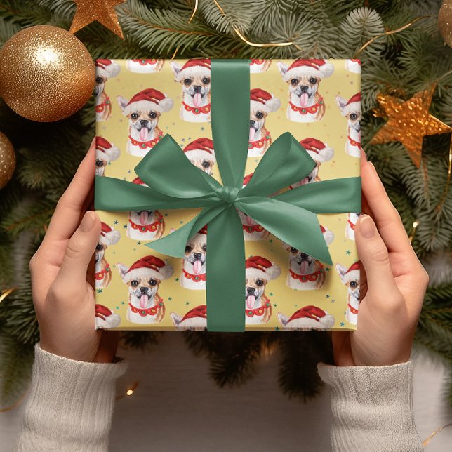 Papier Cadeau Chihuahua Jaune Noël Aquarelle Chien se reproduit (Créateur téléchargé)