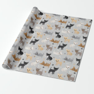 Papier Cadeau Chihuahua Os et pattes papier d'enveloppement gris