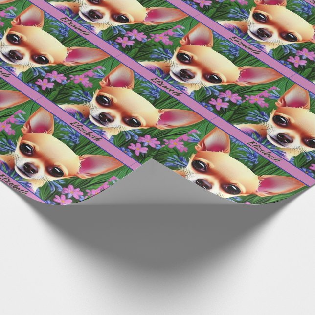 Papier Cadeau Chihuahua Puppy dans la prairie de fleurs Personna (Coin)