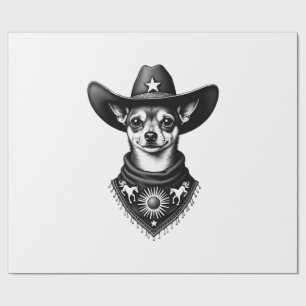 Papier Cadeau Chihuahua vintage style cow-boy gravure western D