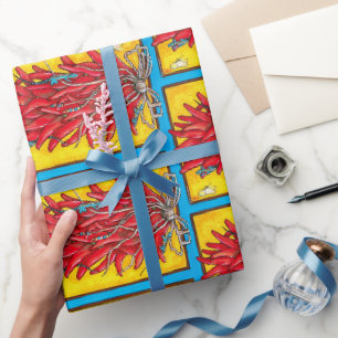 Papier Cadeau Chili Pepper Ristra Lizard Turquoise Enveloppe Cad