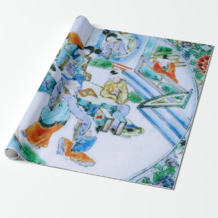 Papier Cadeau Chine antique bleu Chinoiserie Floral Découpage
