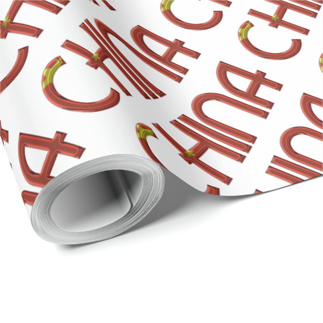 Papier Cadeau Chine Drapeau chinois Typographie (Coin rond)