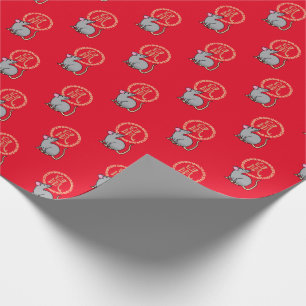Papier Cadeau Chinois lunaire de souris rat de Nouvel An argent 