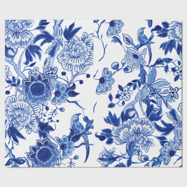 Papier Cadeau Chinoiserie Bird Floral Bleu Blanc Découpage (Couture)