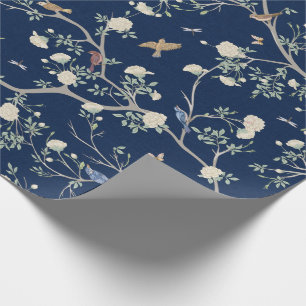 Papier Cadeau Chinoiserie Camellia Garden Bleu Nuit