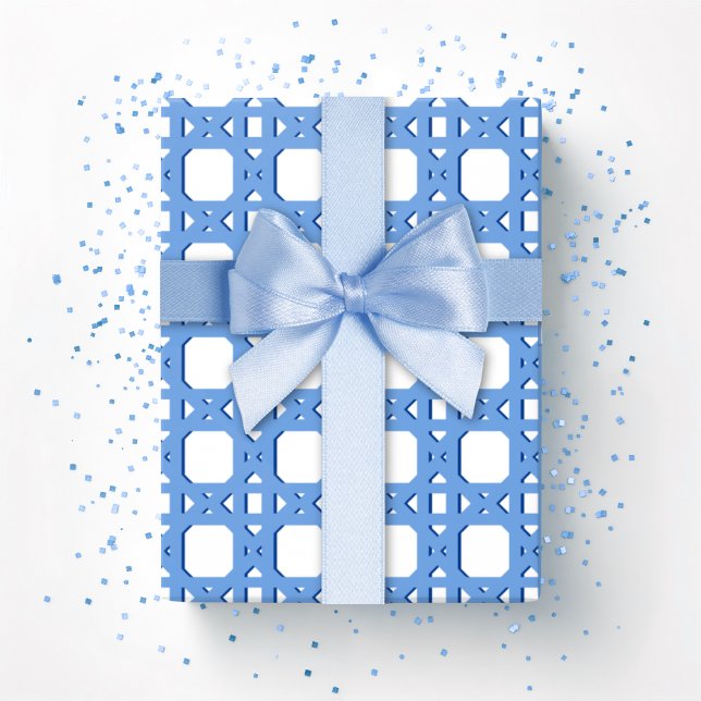 Papier Cadeau Chinoiserie Cane Trellis in Blue (Créateur téléchargé)