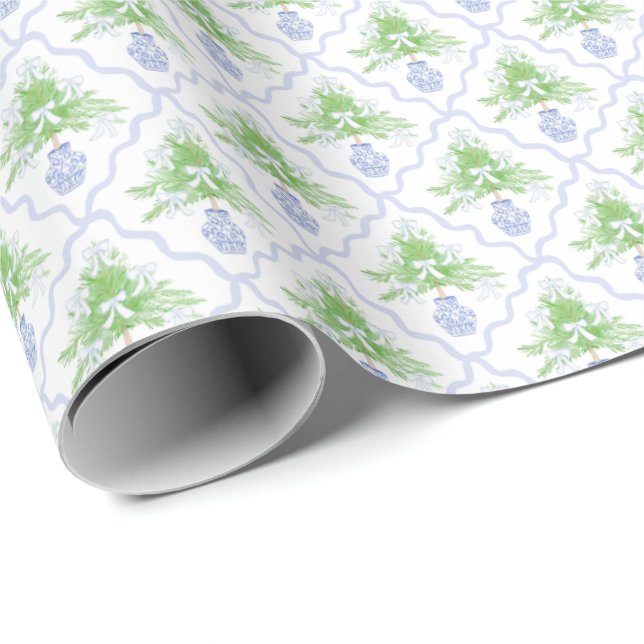 Papier Cadeau Chinoiserie de preppy, petit-millénaire de l'arbre (Coin rond)