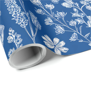 Papier Cadeau Chinoiserie découpage bleu et blanc