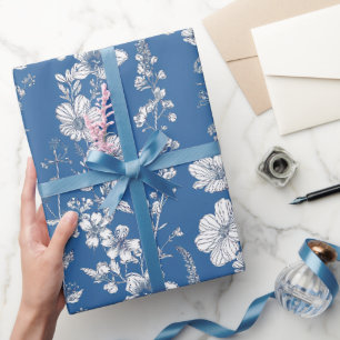 Papier Cadeau Chinoiserie Découpage Bleu et Blanc