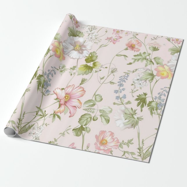 Papier Cadeau Chinoiserie florale rose (Déroulé)