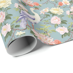 Papier Cadeau Chinoiserie Jade Floral Egret