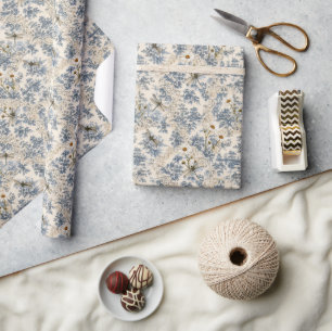 Papier Cadeau Chinoiserie Libellules, Dentelle et Marguerites
