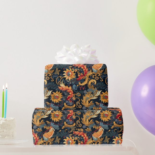 Papier Cadeau Chinoiserie Motif rouge jaune bleu (Cadeaux de fête)