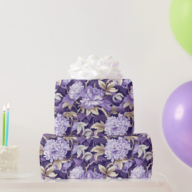 Papier Cadeau Chinoiserie Purple Gold Floral Peinture (Cadeaux de fête)