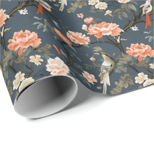 Papier Cadeau Chinoiserie sur Denim Blue