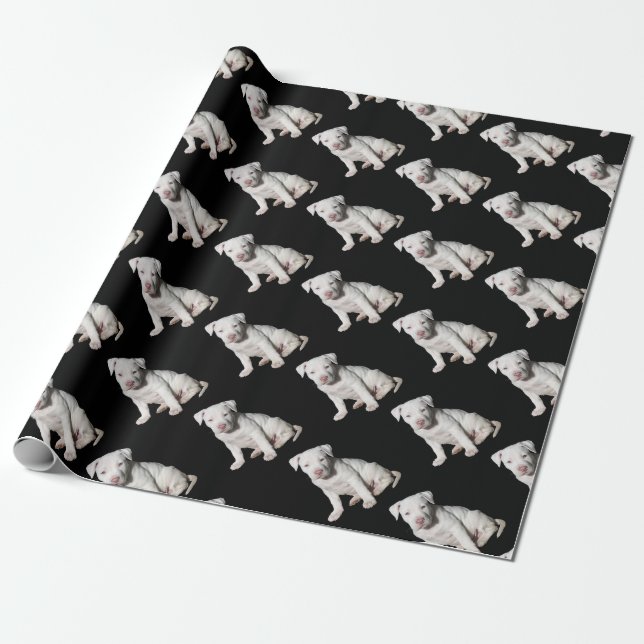 Papier Cadeau Chiot blanc de Pitbull de bébé (Déroulé)