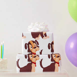 Papier Cadeau Chiot Brun Assis Chien Doux Heureux