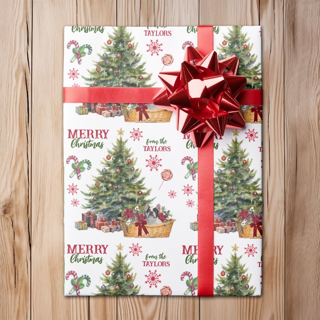 Papier Cadeau Chiot de Boston Terrier sous l'arbre (Créateur téléchargé)
