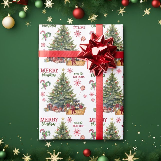 Papier Cadeau Chiot de Doberman Pinscher sous l'arbre (Créateur téléchargé)