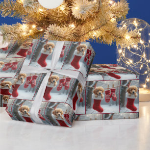 Papier Cadeau Chiot de Noël Golden Retriever dans une réserve ro