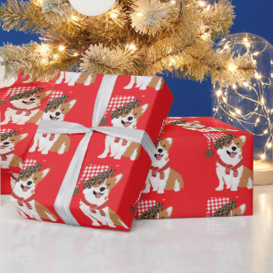 Papier Cadeau Chiot de vacances adorable portant un chapeau de P