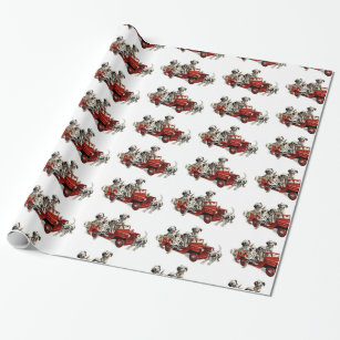 Papier Cadeau Chiots dalmatiens avec le camion de pompiers