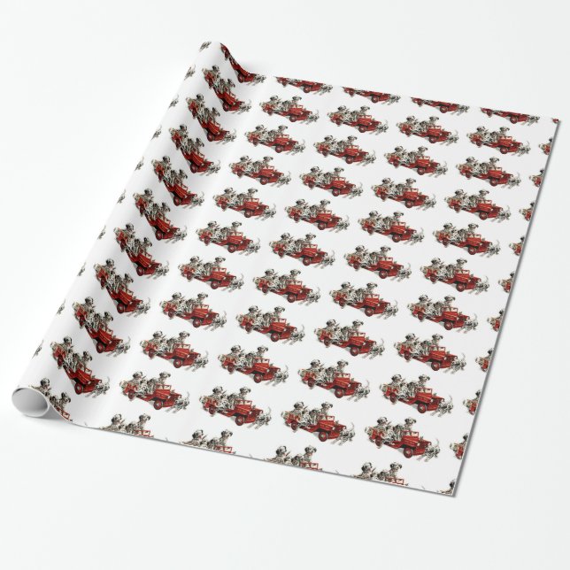 Papier Cadeau Chiots dalmatiens avec un camion de pompiers de (Déroulé)