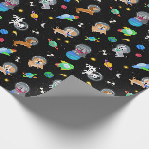 Papier Cadeau Chiots Dans L'espace Aquarelle Chiots Astronautes