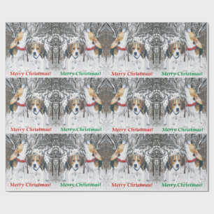 Papier Cadeau Chiots de beagle de Joyeux Noël et papier