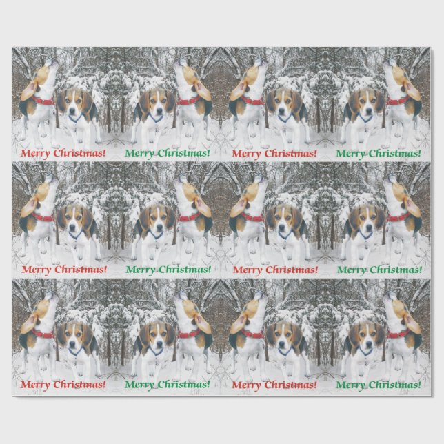 Papier Cadeau Chiots de beagle de Joyeux Noël et papier (Plat)