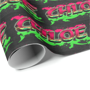 Papier Cadeau Chloe Prénom Graffiti red green